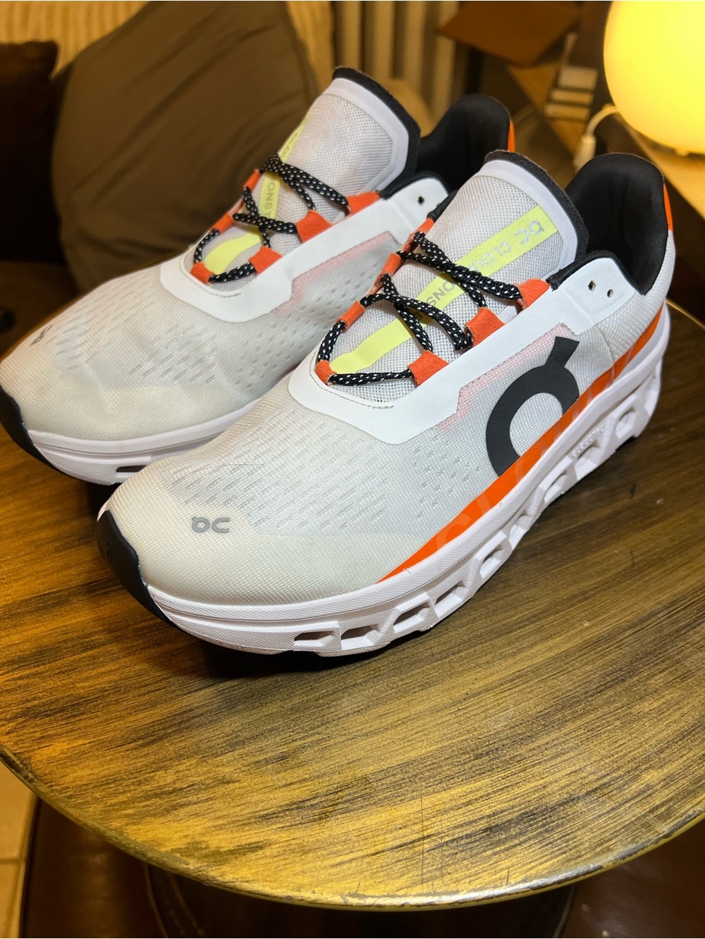 On Cloudrunning Athletic Sneakers in White with Orange and Black
